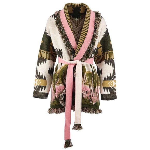 $3590 Alanui Brown Pink Saguaro Lovers Icon Cardigan Belted Sweater size XS - Picture 2 of 10
